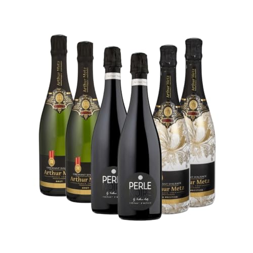 Arthur Metz Crémant Kollektion | 6 Flaschen | 2x Brut, 2x Brut Prestige, 2x Cuvée Perle Noire | Exquisite Schaumweine aus dem Elsass | 750ml von Arthur Metz