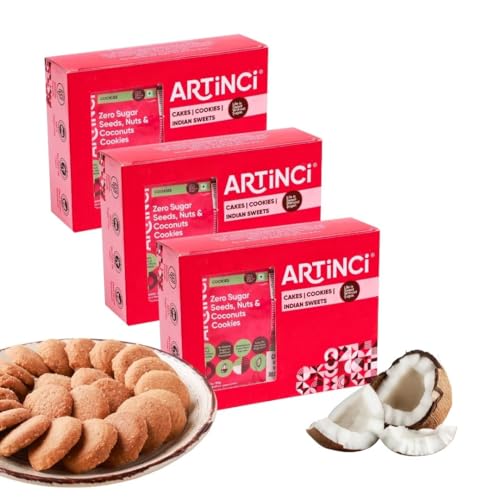 Artinci Coconut Keto Cookies | Sugar-Free Biscuit | Diet Snacks for Healthy Living Low Carb Ingredients (185gm) (Pack of 3) von Artinci