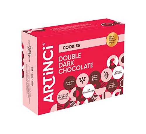 Artinci Double Dark Chocolate Keto Cookies | Sugar-Free Biscuit | Diet Snacks for Healthy Living Low Carb Ingredients (185gm) (Pack of 1) von Artinci