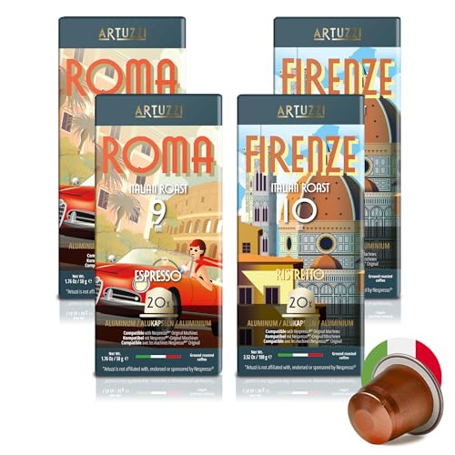 Artuzzi 80 kompatible Nespresso Kapseln I Espresso und Ristretto Probierpaket I Kaffeekapseln Nespresso kompatibel aus Aluminium I Italienische Röstung I Recyclebar Artuzzi 80 kompatible Nespresso Kapseln I Espresso und Ristretto Probierpaket I Kaffeekapseln Nespresso kompatibel aus Aluminium I Italienische Röstung I Recyclebar von Artuzzi