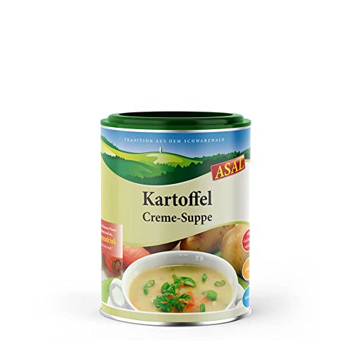 Asal Kartoffelcremesuppe 450 g für 5,6 Liter Suppe - leckere Suppe mit 78% Kartoffelflocken, einfach nur mit heißem Wasser aufgießen, eine schnelle Zwischenmahlzeit fürs Büro, auch als Eintopf mit Beilagen schmackhaft, gluten- und laktosefrei von Asal