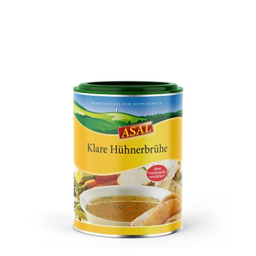 Asal Klare Hühnberbrühe 588 g für ca.112 Teller - der Klassiker in der Küche, mit hochwertigem Hühnerfett und Hühnerfleischextrakt, gut in der Erkältungszeit, vielseitig einsetzbar, gluten- und laktosefrei, mit nur 0,1g Fett auf 100ml fettfrei von Asal