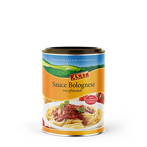 Asal Sauce Bolognese 450 g für 2,25 Liter - die leckere fleischlose Alternative zu klassischen Hackfleischsoßen, vegan, ohne Geschmacksverstärker, nicht nur zu Pasta lecker, sondern auch zu Reisgerichten oder Aufläufen von Asal