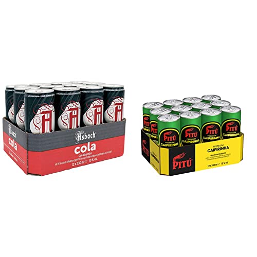 Asbach Cola Dose (12 x 0.33 l) - "Futschi" – "Rüscherl" – "Dopsi" – "Oschi" - "Hütchen" & Pitu Caipirinha Mischgetränk (12 x 0.33 l) von Asbach