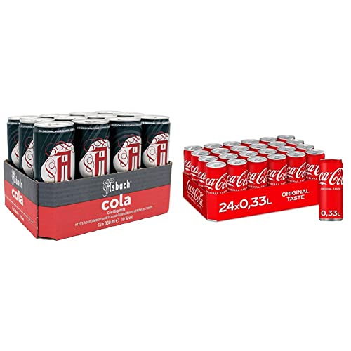 Asbach Cola Dose (12x0.33 l) - "Futschi" – "Rüscherl" – "Dopsi" – "Oschi" - "Hütchen" & Coca-Cola Classic - prickelndes Erfrischungsgetränk mit unverwechselbarem Coke-Geschmack - Einweg (24x330 ml) von Asbach