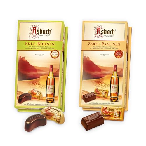 Asbach RCP Pralinen-Set mit und ohne Zuckerkruste – Weinbrand-Bohnen (100 g) & Pralinen in edler Zartbitterschokolade (125 g) – Für Liebhaber feiner Spirituosen & klassischer Schokoladenspezialitäten von Asbach