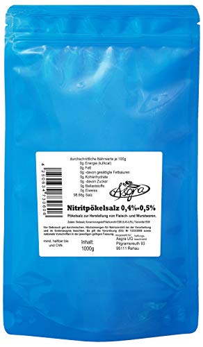 Nitritpökelsalz 0,4-0,5% - Pökelsalz zur Herstellung von Fleisch- und Wurstwaren - E250 - im Beutel mit praktischem ZIP-Verschluß - von Asgra (1000g) von Duuous