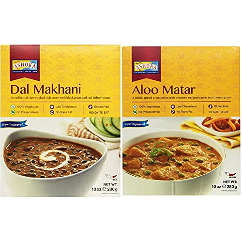 ASHOKA Delhi Dal Makhani Fertiggericht, Schwarze Linsen, 6er Pack (6 x 280 g) & Aloo Matar Fertiggericht, 6er Pack (6 x 280 g) von Ashoka
