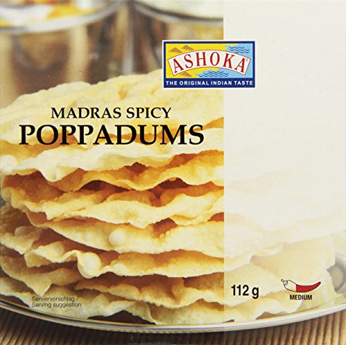 ASHOKA Poppadums, gewürzt Linsenmehlfladen Madras spicy (1 x 112 g) von Ashoka