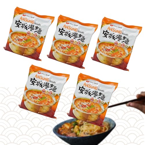 Nong Shim Instantnudeln Ramen - Koreanische Ramyun Nudelnsuppe mit verschieden Geschmacken, einfach und schnell zuzubereiten (5er, Ansung Ramyun) von Asian Box