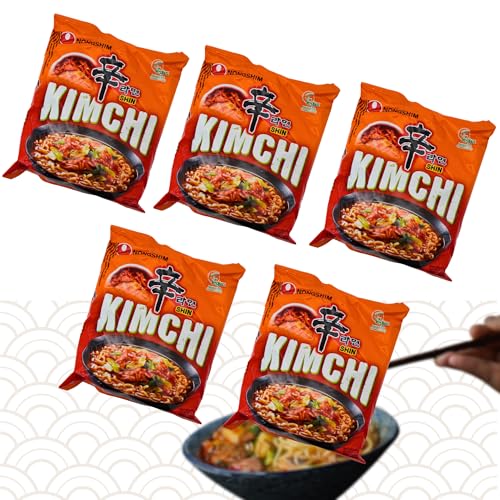 Nong Shim Instantnudeln Ramen - Koreanische Ramyun Nudelnsuppe mit verschieden Geschmacken, einfach und schnell zuzubereiten (5er, Kimchi Ramyun) von Asian Box