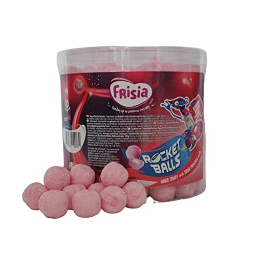 Frisia Rocketballs Erdbeere - Hartkaramellen mit saurem Brausepulver gefüllt - 200 Stück von Frisia