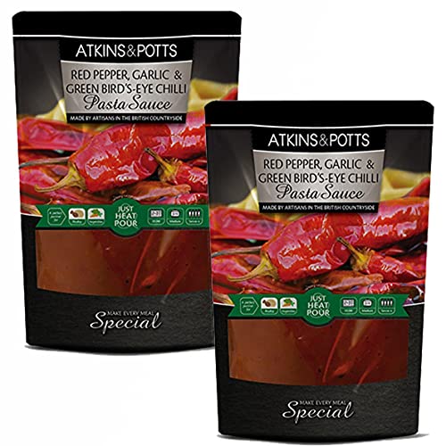 Atkins & Potts Roter Pfeffer, Knoblauch und grüne Vogelauge, Chili-Nudelsauce, 350 g, 2 Stück von Atkins & Potts