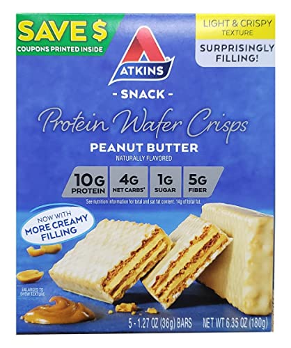 Atkins Peanut Butter Protein Wafer Crisps – 5 Riegel Low Carb, ohne Zusatz von Zucker von Atkins