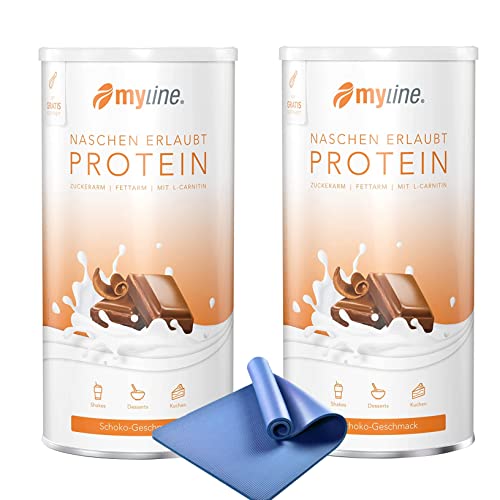 Myline Doppelpack Protein Eiweißshake + Gymnastikmatte, Yogamatte Gepolstert & rutschfest für Fitness Pilates (Schoko-Schoko) von Atlant Vital