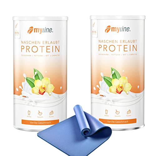Myline Doppelpack Protein Eiweißshake + Gymnastikmatte, Yogamatte Gepolstert & rutschfest für Fitness Pilates (Vanille-Vanille) von Atlant Vital