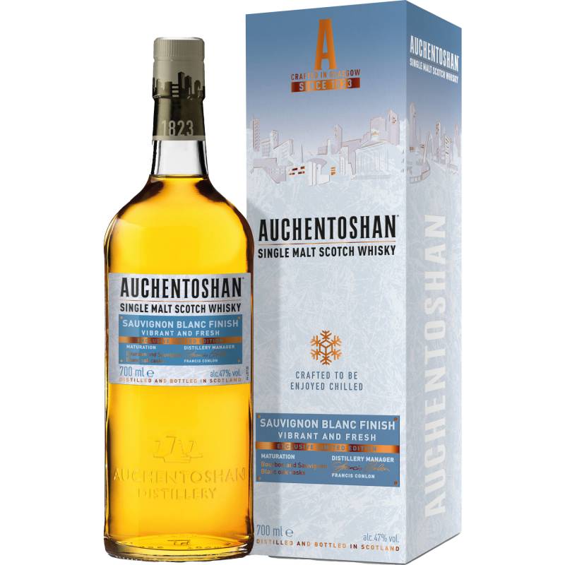 Auchentoshan Sauvignon Blanc, Single Malt Scotch Whisky 0,7 L, 47% Vol, Schottland, Spirituosen von Auchentoshan Distillery, Springburn Bond, Carlisle Street, Glasgow, G21 1EQ, UK / BEAM Suntory Deutschland , Unterschweinstiege 2-14 , 60549 Frankfurt, Germany