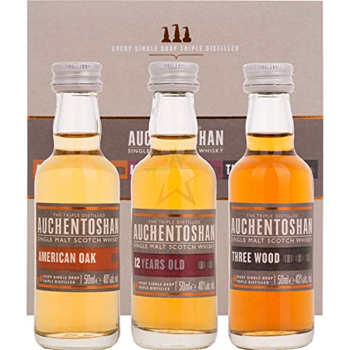 Auchentoshan Whisky Geschenkset | mit American Oak, Three Wood, 12 Years Old | 3 x 0,05l, (3er Pack) von Auchentoshan