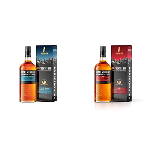 Auchentoshan Three Wood Single Malt Scotch Whisky, mit Geschenkverpackung, 43% Vol, 1 x 0,7l & 12 Jahre Single Malt Scotch Whisky, Karamellgeschmack und fruchtigen Aromen, 40% Vol 1x 0,7l von Auchentoshan