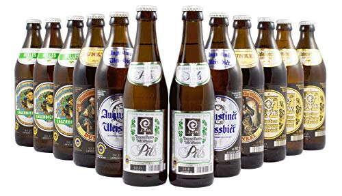 Augustiner Bier-Set Kennenlern Paket - Weißbier, Helles, Dunkles, Edelstoff und Pils - 10 x 0,5 Liter & 2 x 0,33 Liter von Augustiner