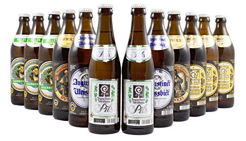 Augustiner Bier-Set Kennenlern Paket - Weißbier, Helles, Dunkles, Edelstoff und Pils - 10 x 0,5 Liter & 2 x 0,33 Liter von Augustiner