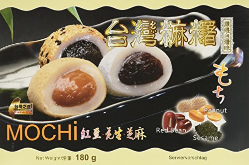 AWON Mochi Mixpackung mit Erdnuss-, Rote Bohnen- und Sesamgeschmack, kleine Klebreiskuchen, als Nachtisch oder als süßer Snack zwischendurch (5 x 180 g mit 6 Mochis pro Packung) von Awon