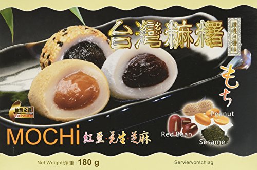 AWON Mochi Mixpackung mit Erdnuss-, Rote Bohnen- und Sesamgeschmack, kleine Klebreiskuchen, als Nachtisch oder als süßer Snack zwischendurch (5 x 180 g mit 6 Mochis pro Packung) von AWON