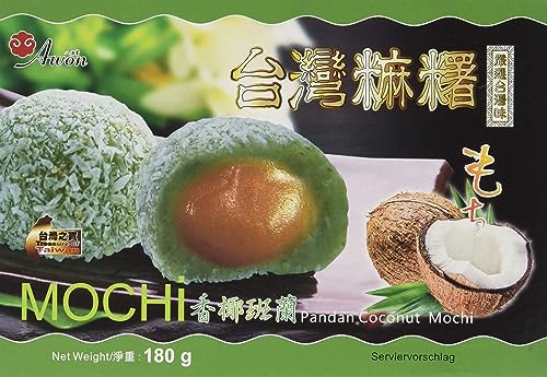 AWON Mochi Kokosnuss Pandan, kleine Klebreiskuchen, als Nachtisch oder als süßer Snack zwischendurch (1 x 180 g mit 6 Mochis pro Packung) Vanille von Awon