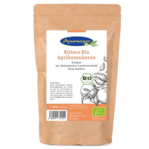 Ayursana Bittere Aprikosenkerne 500g - Saatgut - Sehr hoher Amygdalin-Anteil - Schadstoffgeprüft im deutschen Labor - Bio-Qualität von Ayursana