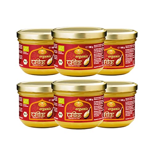 Ayurveda Foods - Organic Premium Bio Ghee 190g, 6er Set, sehr lange Haltbarkeit, Bio-Siegel, Brat- und Kochfett von Ayurveda Foods