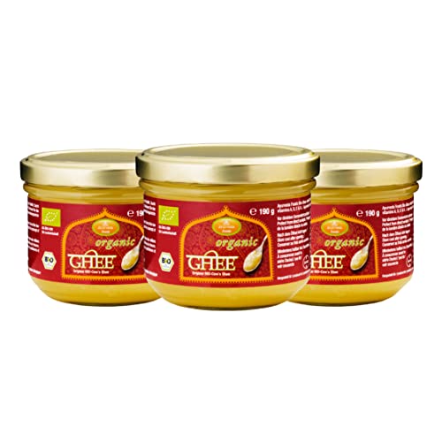 Ayurveda Foods - Organic Premium Bio Ghee 3er Set à 190g, sehr lange Haltbarkeit, Bio-Siegel, Brat- Kochfett von Ayurveda Foods