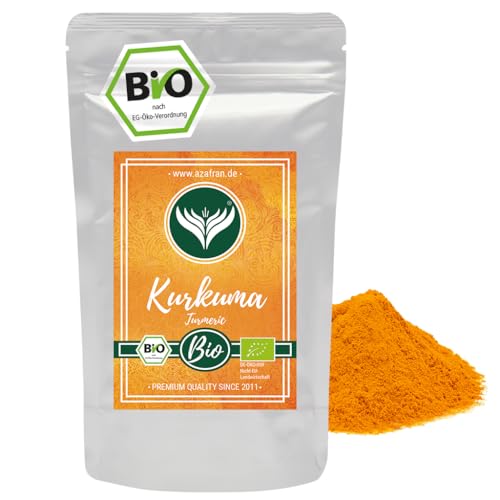 BIO Kurkuma Pulver, Kurkumawurzel fein gemahlen, Kurkumapulver als Gewürz oder für Curcuma Tee/Milch 250g von Azafran