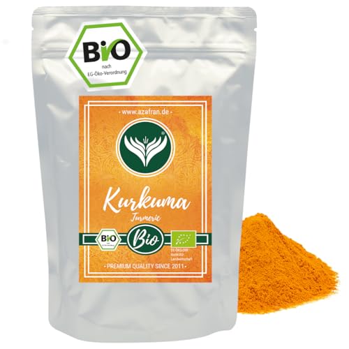 BIO Kurkuma Pulver, Kurkumawurzel fein gemahlen, Kurkumapulver als Gewürz oder für Curcuma Tee/Milch 1kg von Azafran