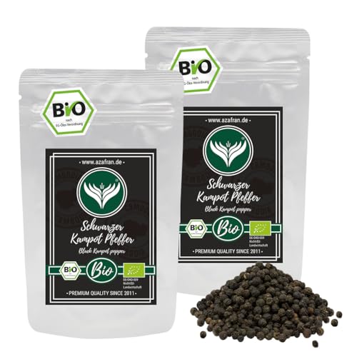 Azafran BIO Schwarzer Kampot Pfeffer (Pfefferkörner ganz) Gourmetpfeffer 200g von Azafran