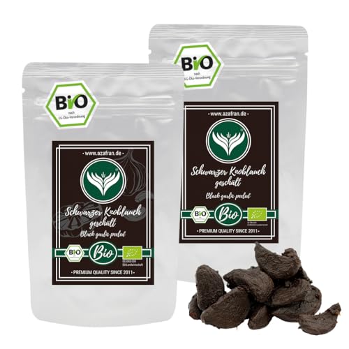 Azafran BIO Schwarzer Knoblauch fermentiert & geschält, Knoblauchzehen schwarz (fermented black garlic) aus Spanien 200g von Azafran