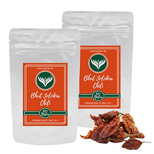 Azafran Bhut Jolokia Chili ganz, Vorsicht scharf! Geisterchili Schoten, Naga whole natural 200g von Azafran