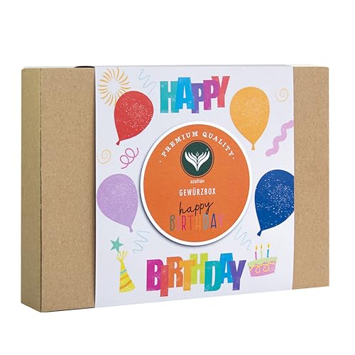 Azafran Gewürze Set Happy Birthday, Gewürzbox zum Geburtstag, Geschenkbox mit 4 ausgewählten Gewürzmischungen von Azafran