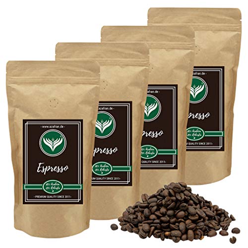 Azafran Roter Espresso Kaffeebohnen ganz 80% Arabica 20% Robusta dunkle Premium Röstung 2kg von Azafran