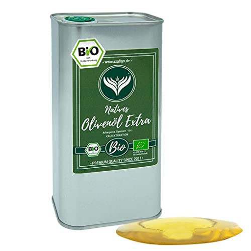 Azafran BIO Olivenöl extra Nativ - Arbequina Olive aus Spanien im Kanister (Dose) 1L von Azafran