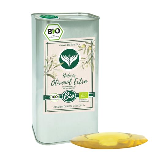 Azafran BIO Olivenöl extra Nativ - Arbequina Olive aus Spanien im Kanister (Dose) 1L von Azafran