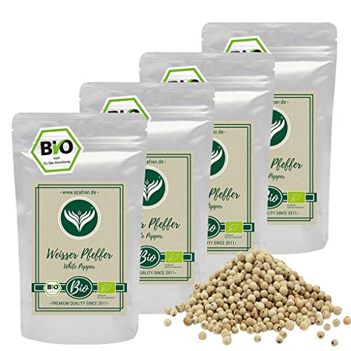 Azafran BIO Weißer Pfeffer, Pfefferkörner weiß ganz, Pfeffermühlen geeignet 1kg von Azafran