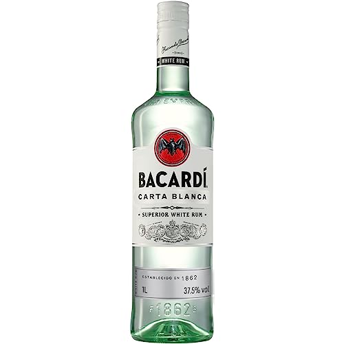 BACARDÍ Carta Blanca White Rum, 37,5% Vol., 100 cl/1 L, der legendäre weiße Karibik-Rum aus dem Hause BACARDÍ, perfekt für Cocktails (Packung mit 6) von BACARDI