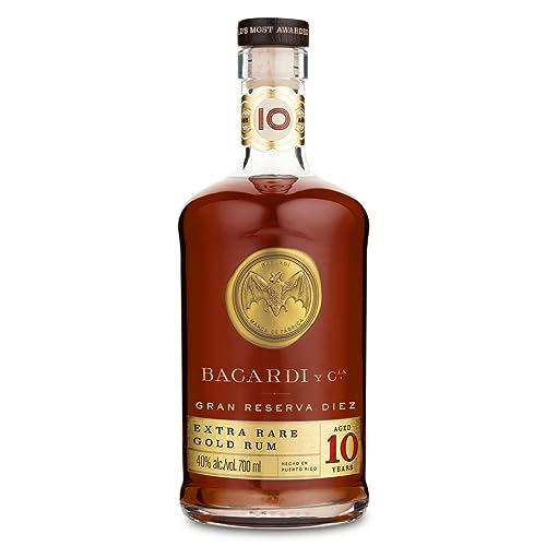 BACARDÍ Gran Reserva 10 Jahre alter Premium Caribbean Rum, im Eichenfass gereifter Karibik-Rum, 10 Jahre unter karibischer Sonne gelagert, ideal als Geschenk & für Cocktails, 40% Vol., 70 cl/700 ml von BACARDI