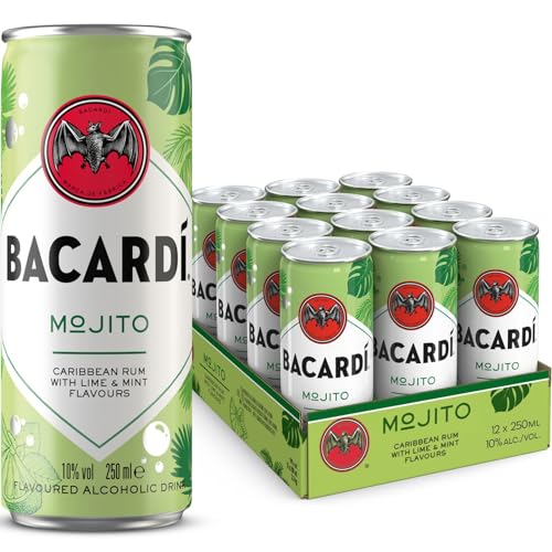 BACARDÍ Mojito, 10% Vol., 12 x 25 cl/250 ml, Ready-To-Drink Cocktail in der Dose, trinkfertig mit BACARDÍ Carta Blanca Rum, Limette und Minze BACARDÍ Mojito, 10% Vol., 12 x 25 cl/250 ml, Ready-To-Drink Cocktail in der Dose, trinkfertig mit BACARDÍ Carta Blanca Rum, Limette und Minze von BACARDI