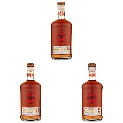 BACARDÍ Reserva 8 Jahre alter Premium Caribbean Rum, 40% Vol., 70 cl/700 ml, im Eichenfass gereifter Karibik-Rum, 8 Jahre unter karibischer Sonne gelagert, ideal als Geschenk (Packung mit 3) von BACARDI