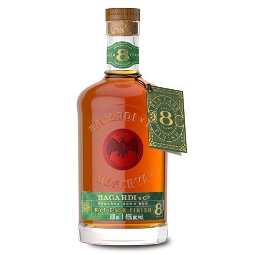 BACARDI Reserva 8 Jahre alt Rye-Cask-Finish, limitierte Auflage Premium Dark Rum, gereift in Kentucky Roggen-Whiskey-Fässern, 45% ABV, 70cl / 700ml von BACARDI