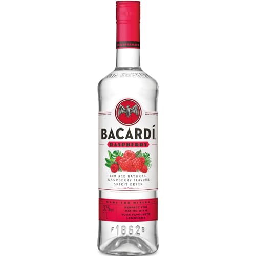 BACARDÍ Razz, 32% Vol., 100 cl / 1 l, weißer Rum mit spritzigem Himbeergeschmack, weiche Noten reifer Himbeeren und saftige, herbe Zitrusfrucht von BACARDI
