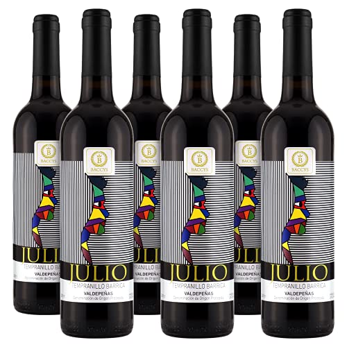 BACCYS Wein Set JULIO Rotwein 6x 0.75 l, Jahrgang 2019, Rotwein trocken aus Spanien, Tempranillo Barrica, Valdepeñas von BACCYS