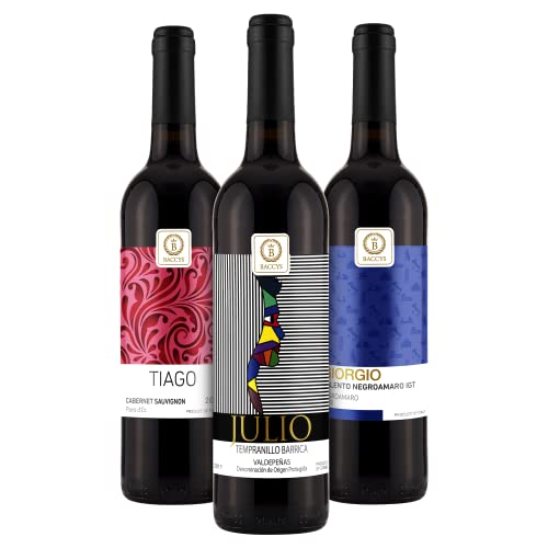 BACCYS Probierset Rotwein 3 Flaschen á 0,75l, Probierpaket aus trockenen Rotweinen Julio Tiago Giorgio von BACCYS