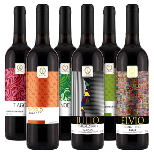 BACCYS Probierset Rotwein 6 Flaschen á 0,75l, Probierpaket aus trockenen Rotweinen Elvio Julio Nicolo Luigi Tiago Noe von BACCYS